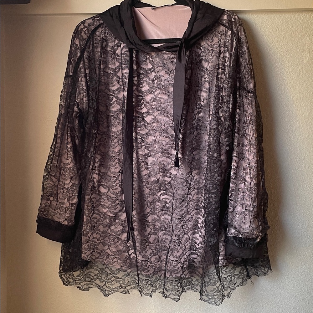 Zara oversized lace long sleeve hooded top